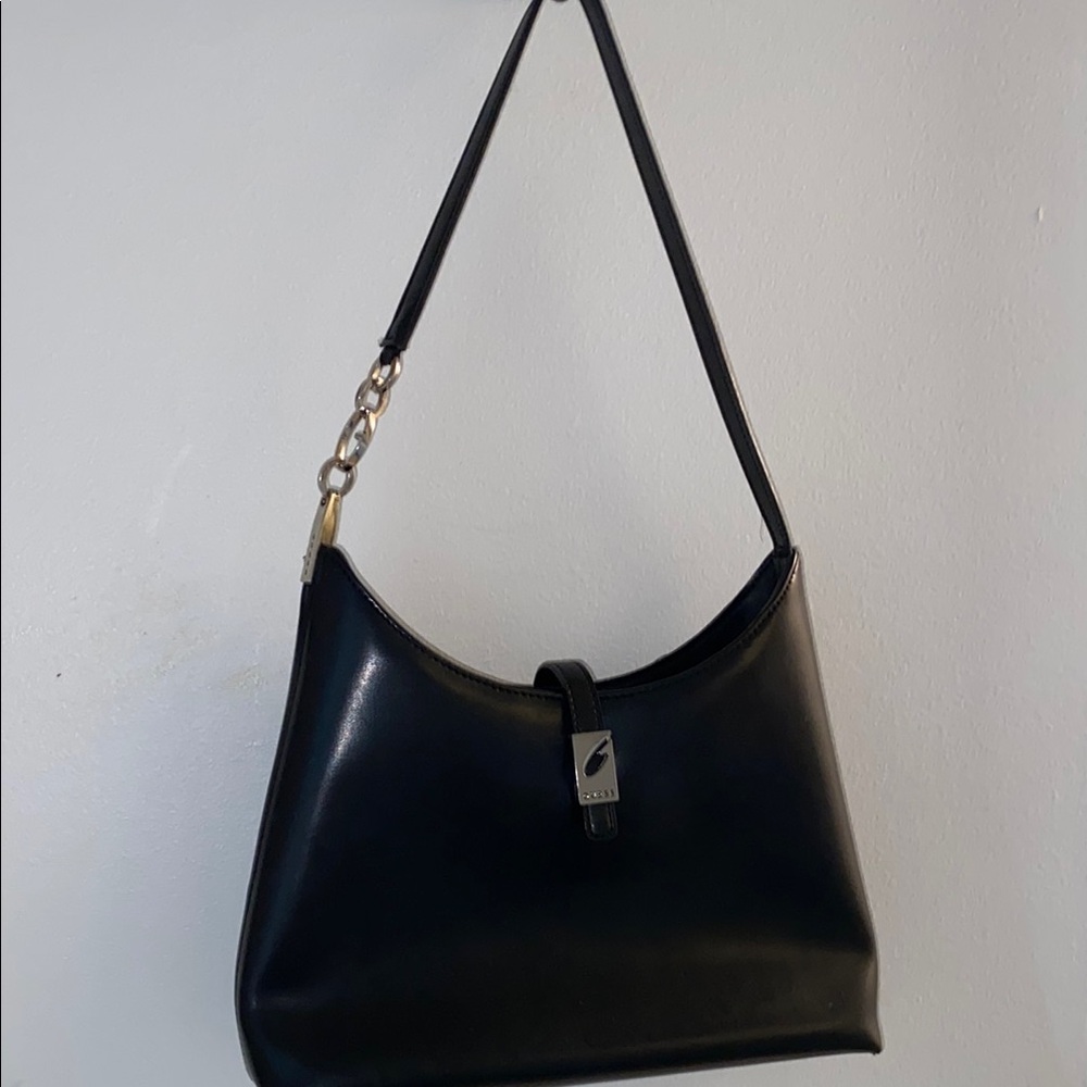 Vintage Guess Black Leather Shoulder Bag